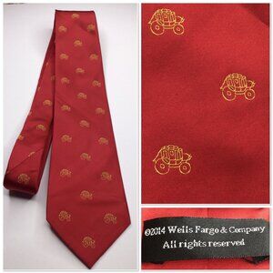 Wells Fargo Red Silk Necktie Gold Stagecoach Motif Promo Employee Banker Preppy